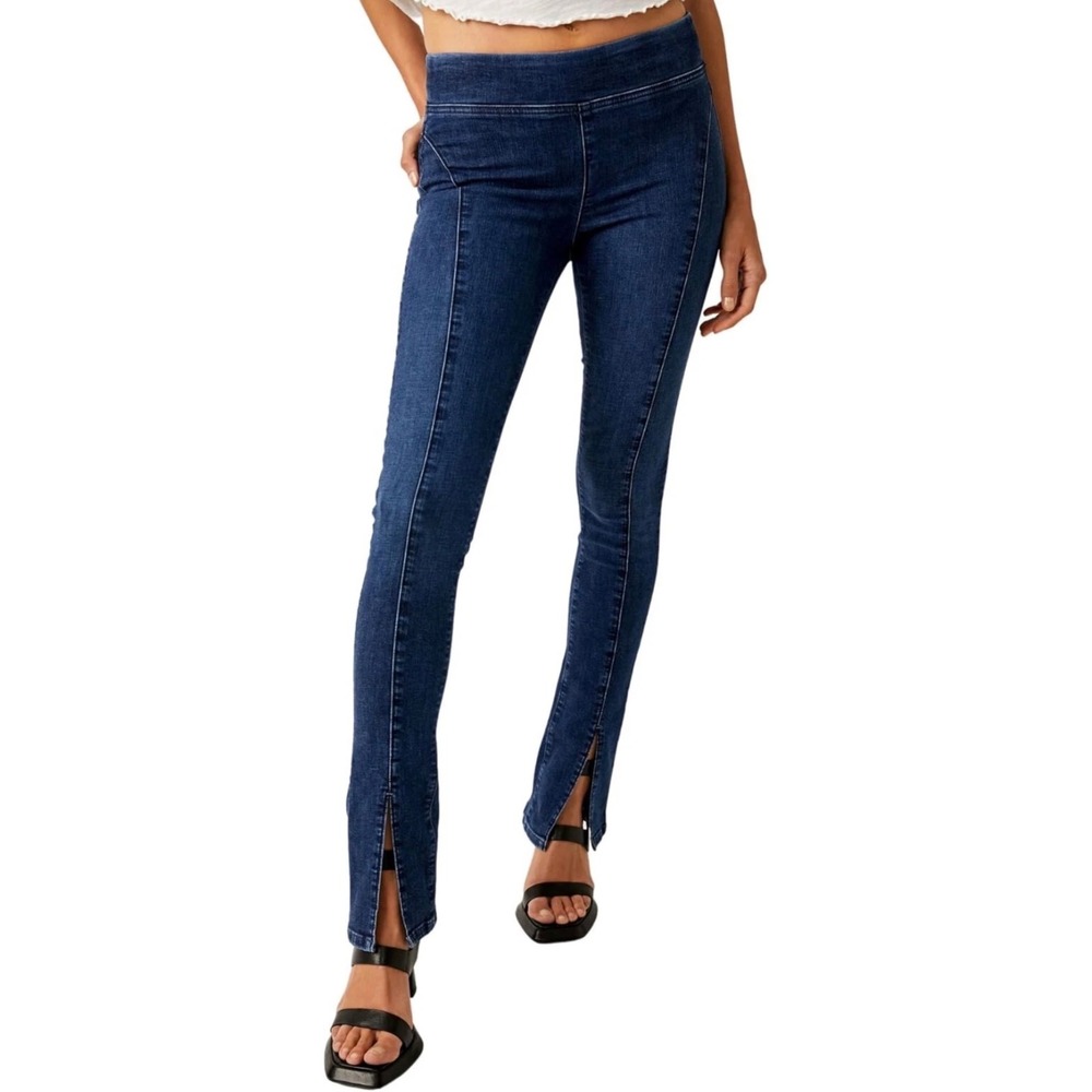 We The‎ Free Double Dutch Free People Dark Wash Split Hem Pull On Skinny Jeans